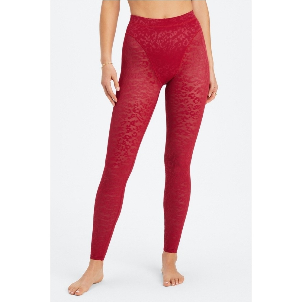 Fabletics High-Waisted Leopard Mesh Leggings Red Women's Size Medium Yoga